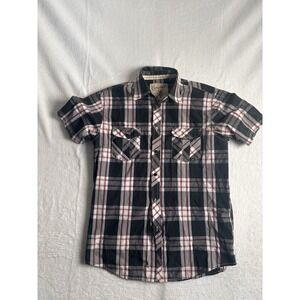 Y2K Coastal Plaid Short Sleeve Button Down‎ Collared Shirt Men's Medium *
